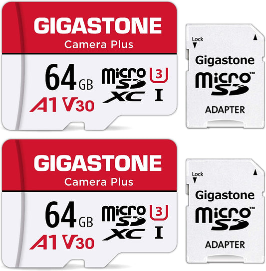 64GB Micro SD Card 2-Pack, Camera Plus, Microsdxc Memory Card for Wyze Cam, Security Camera, Smartphone, Fire Tablet, 4K Video Recording, UHS-I U3 A1 V30, 95Mb/S, with Adapte